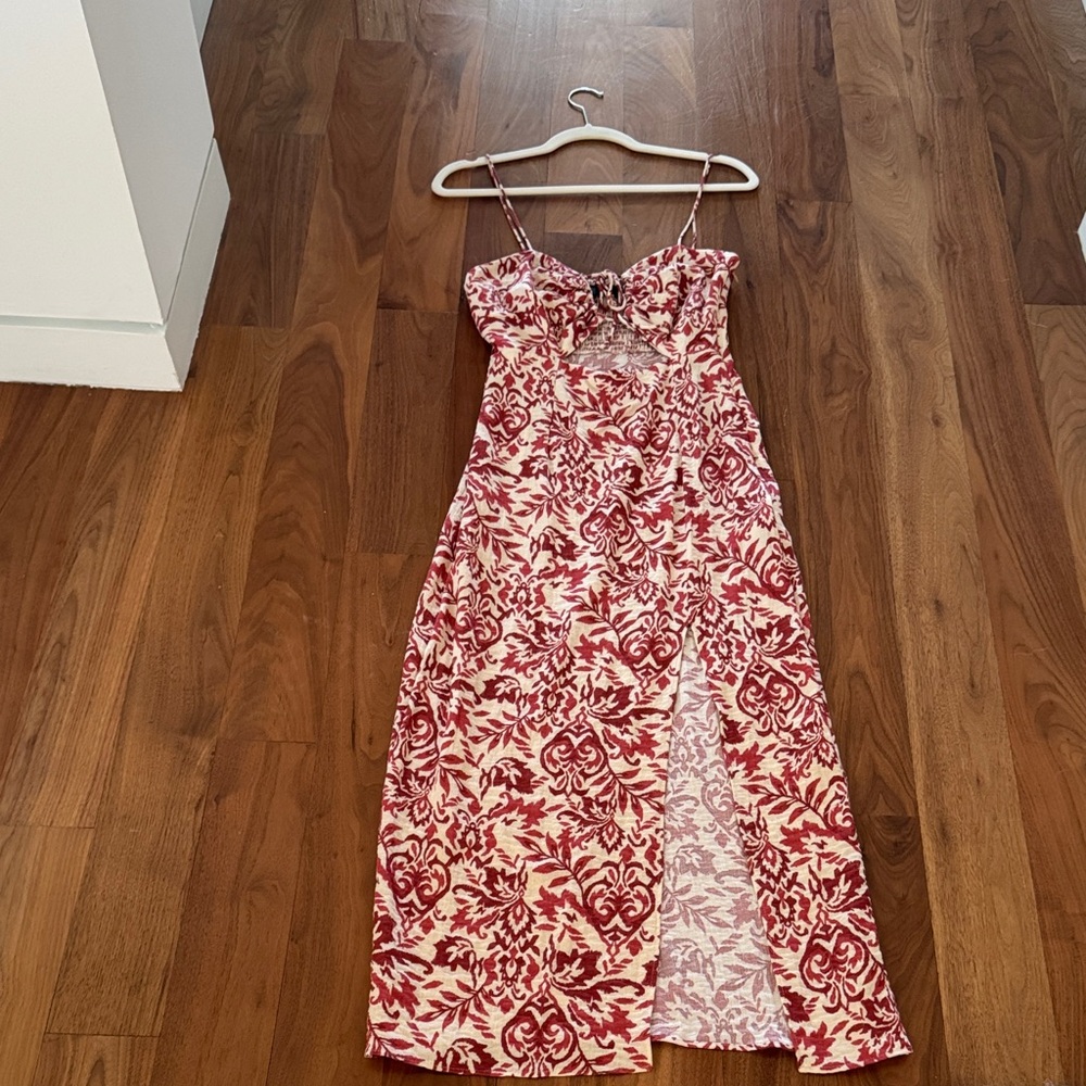 Zara Floral Red and White Midi Dress
